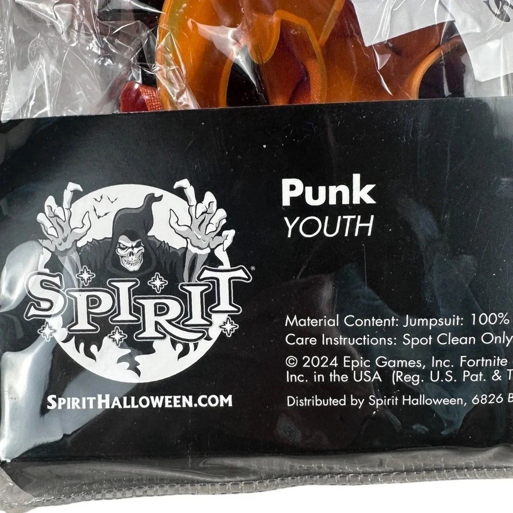 Fortnite Punk Jack O Lantern Costume Youth XL 14-16 Jumpsuit Mask Socks Light Up - Picture 3 of 9